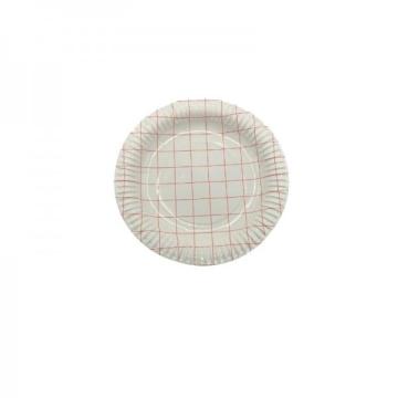 Farfurii carton alb, carouri rosii, 18cm (20buc) de la Practic Online Packaging Srl