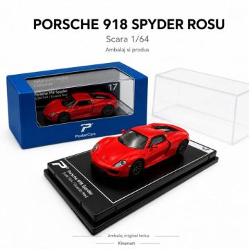 Macheta Porsche 918 Spyder rosu, scara 1:64, Kinsmart, Hyper de la Hobbyplanet Romania