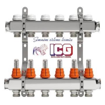 Distribuitor inox 1'' x EK - 6 cai cu debitmetru