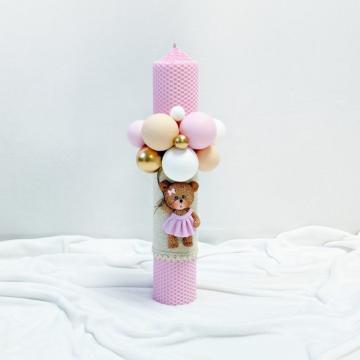 Lumanare botez personalizata Ursulet roz fagure de la Milan Handmade Srl