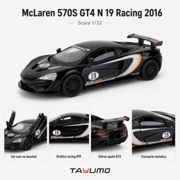 Macheta McLaren 570S GT4 N 19 Racing 2016, negru, cu lumini